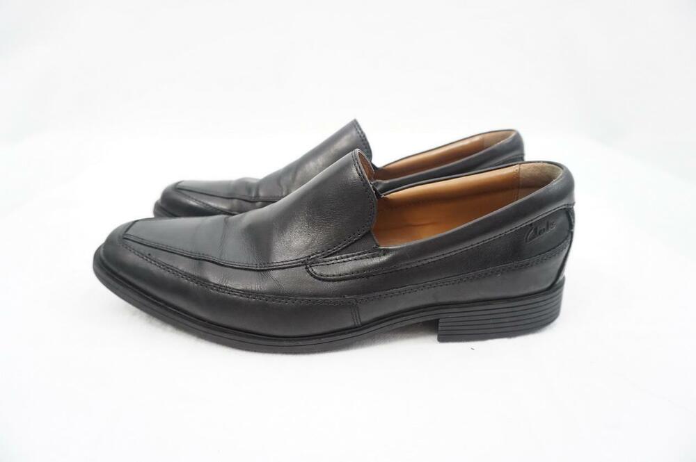 CLARKS TIDEN FREE USED MEN 10 M BLACK LEATHER SLIP ON DRESS SHOES/LOAFERS 22261